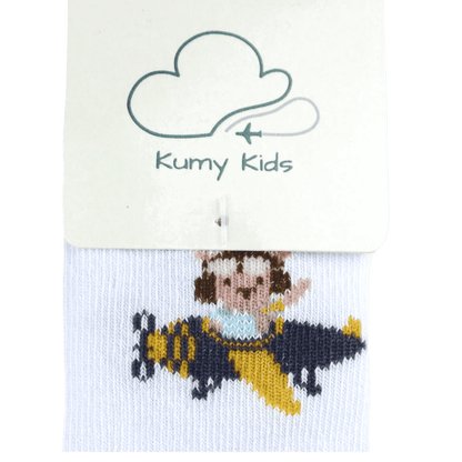 White baby socks with teddy pilot design