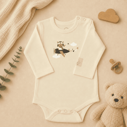 Baby Teddy Pilot Bodysuit Long Sleeve - Aviation 100% Cotton Italian Design 0-24M