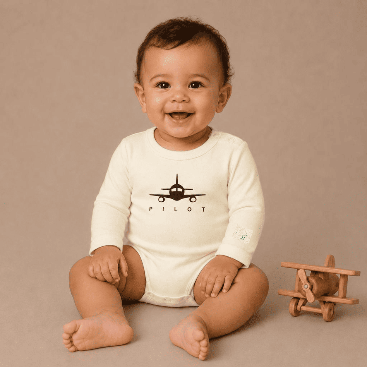 Baby Pilot Bodysuit Long Sleeve - Aviation 100% Cotton Italian Design 0-24M