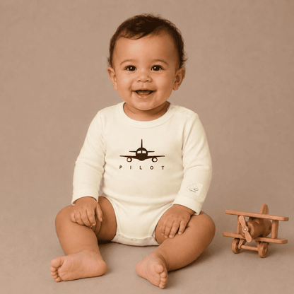 Baby Pilot Bodysuit Long Sleeve - Aviation 100% Cotton Italian Design 0-24M
