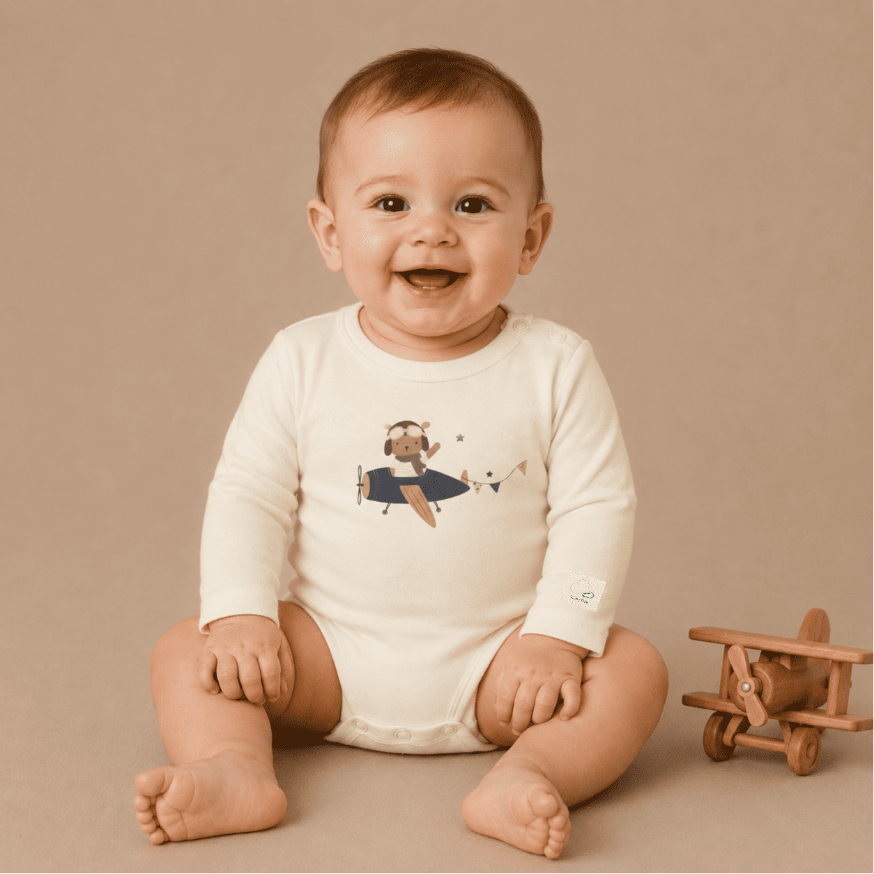 Baby Teddy Pilot Bodysuit Long Sleeve - Aviation 100% Cotton Italian Design 0-24M