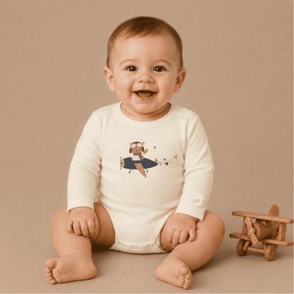 Baby Teddy Pilot Bodysuit Long Sleeve - Aviation 100% Cotton Italian Design 0-24M