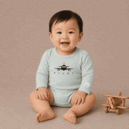 Baby Pilot Bodysuit Long Sleeve - Aviation 100% Cotton Italian Design 0-24M