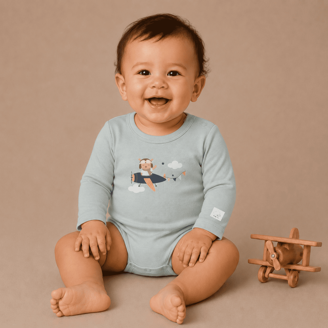 Baby Teddy Pilot Bodysuit Long Sleeve - Aviation 100% Cotton Italian Design 0-24M