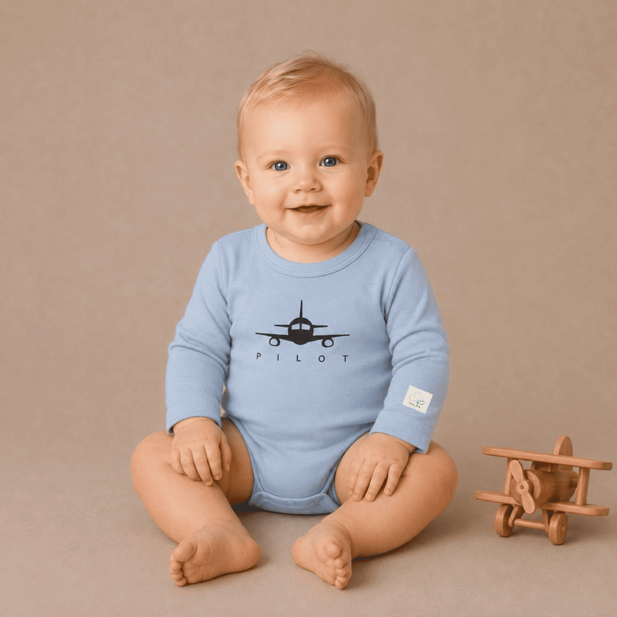 Baby Pilot Bodysuit Long Sleeve - Aviation 100% Cotton Italian Design 0-24M
