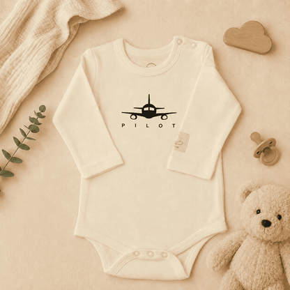 Baby Pilot Bodysuit Long Sleeve - Aviation 100% Cotton Italian Design 0-24M