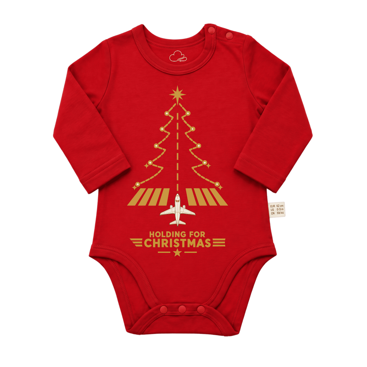 Body Navideño Rojo para Bebé – Diseño Aviation Runway Tree