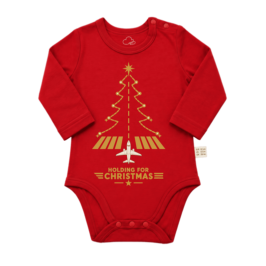Body Navideño Rojo para Bebé – Diseño Aviation Runway Tree