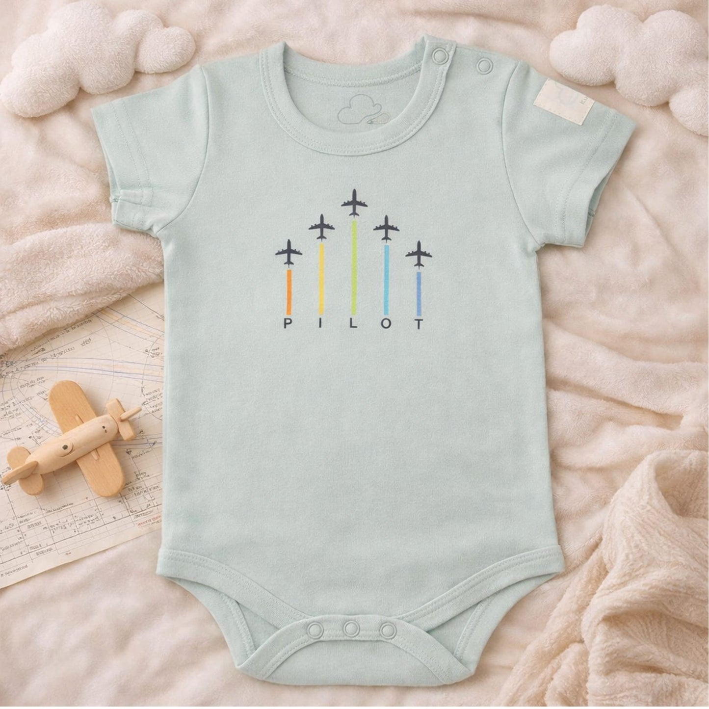 Baby Short Sleeve Aviation Bodysuit - 100% Cotton Italian Design 0-24M