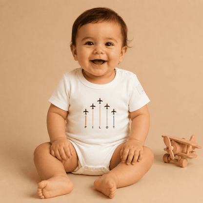 Baby Pilot Bodysuit Short Sleeve Aerobatic - Aviation - 100% Cotton Italian Design 0-24M
