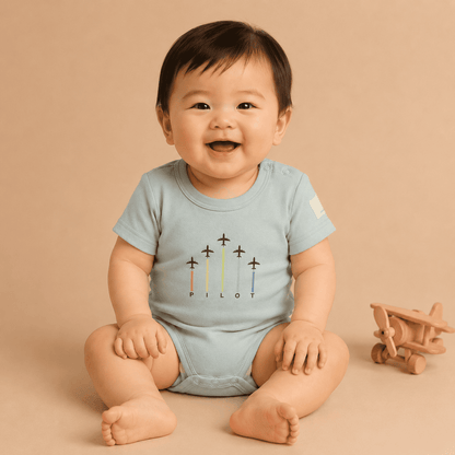 Baby Pilot Bodysuit Short Sleeve Aerobatic - Aviation - 100% Cotton Italian Design 0-24M