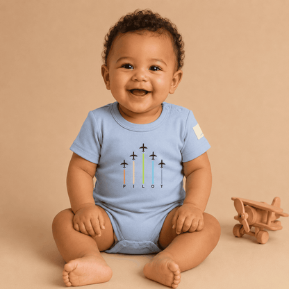Baby Pilot Bodysuit Short Sleeve Aerobatic - Aviation - 100% Cotton Italian Design 0-24M