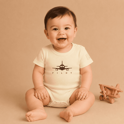 Baby Bodysuit Short Sleeve Cotton Airplane Pilot - 100% Cotton Italian Design 0-24M