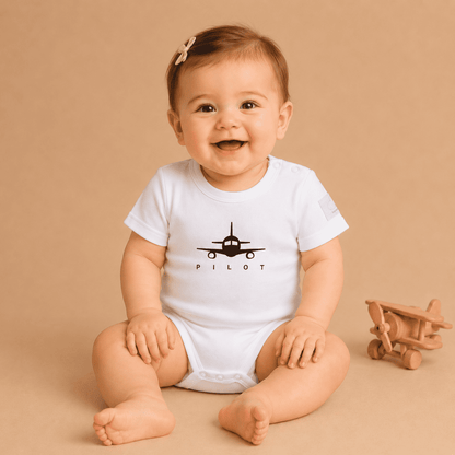 Baby Bodysuit Short Sleeve Cotton Airplane Pilot - 100% Cotton Italian Design 0-24M