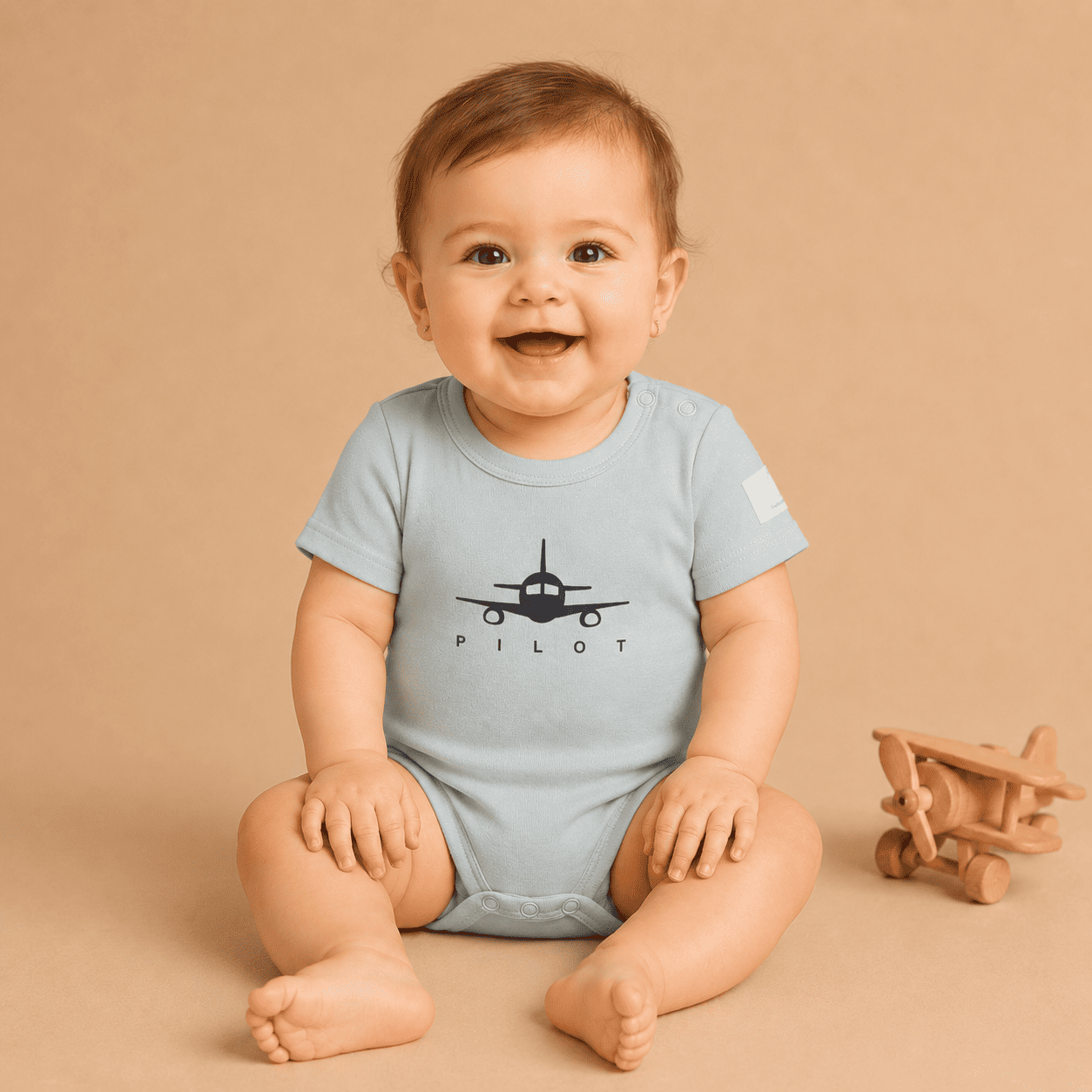 Baby Bodysuit Short Sleeve Cotton Airplane Pilot - 100% Cotton Italian Design 0-24M