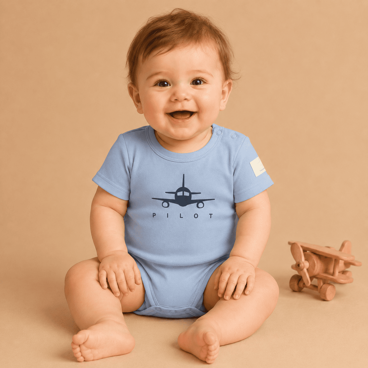 Baby Bodysuit Short Sleeve Cotton Airplane Pilot - 100% Cotton Italian Design 0-24M