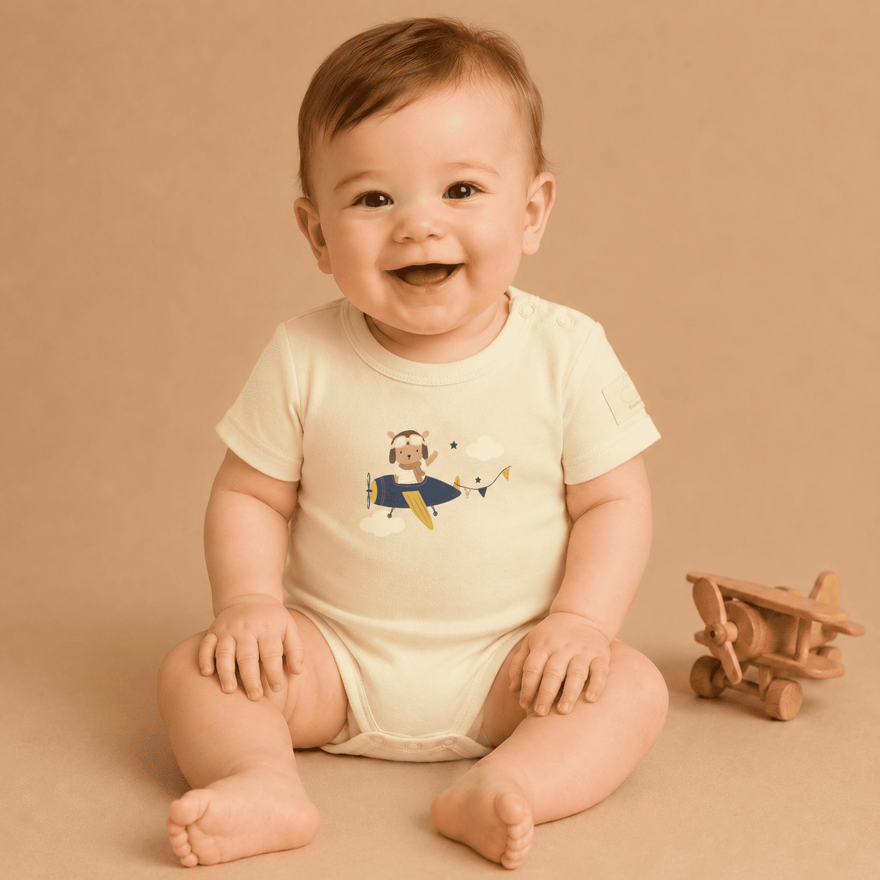 Baby Bodysuit Short Sleeve Cotton Teddy Pilot - 100% Cotton Italian Design 0-24M
