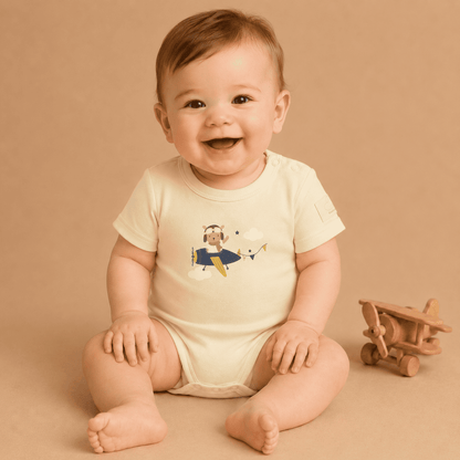 Baby Bodysuit Short Sleeve Cotton Teddy Pilot - 100% Cotton Italian Design 0-24M