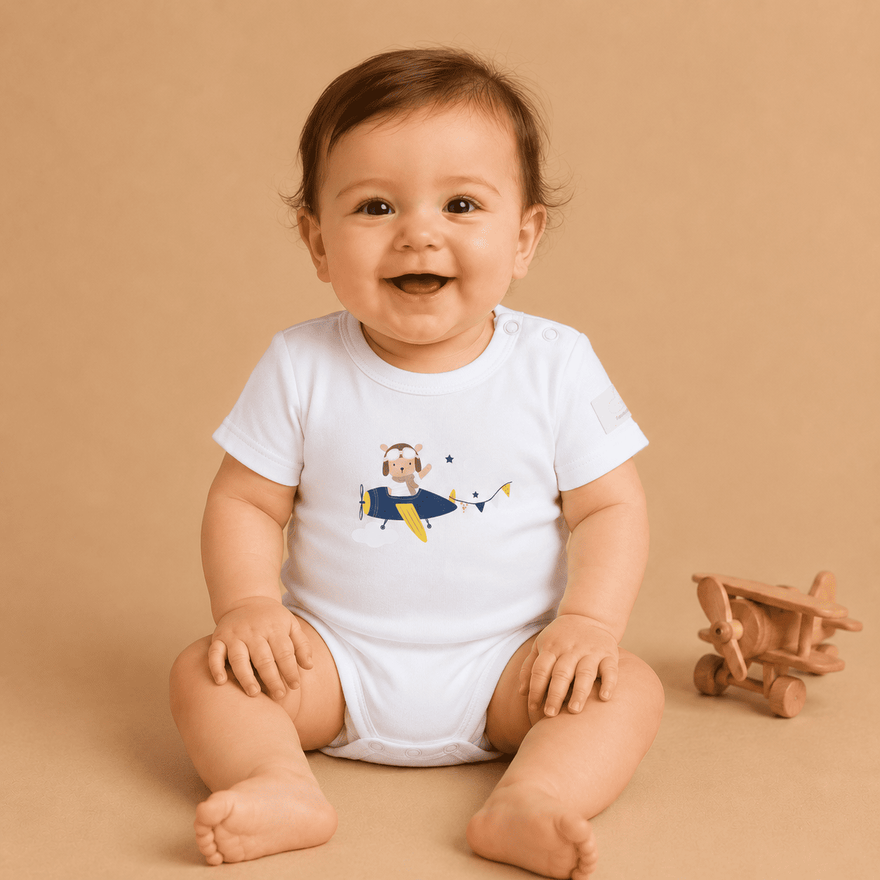 Baby Bodysuit Short Sleeve Cotton Teddy Pilot - 100% Cotton Italian Design 0-24M