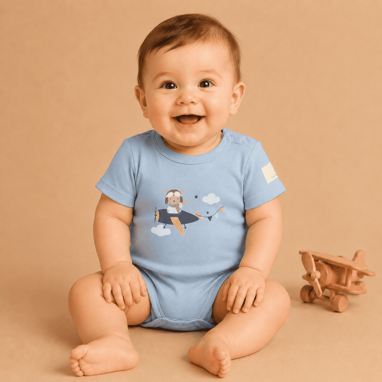 Baby Bodysuit Short Sleeve Cotton Teddy Pilot - 100% Cotton Italian Design 0-24M