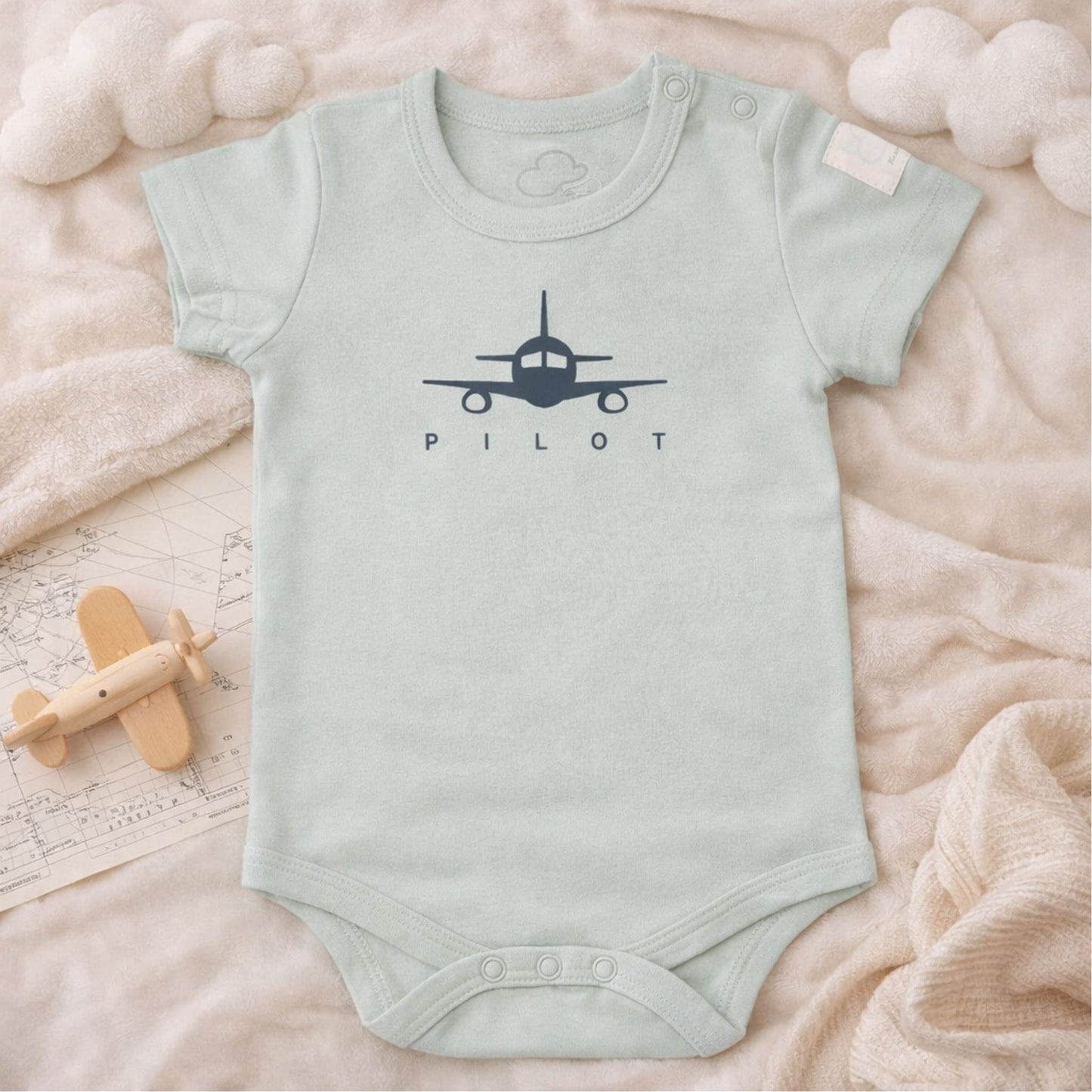 Baby Short Sleeve Aviation Bodysuit - 100% Cotton Italian Design 0-24M