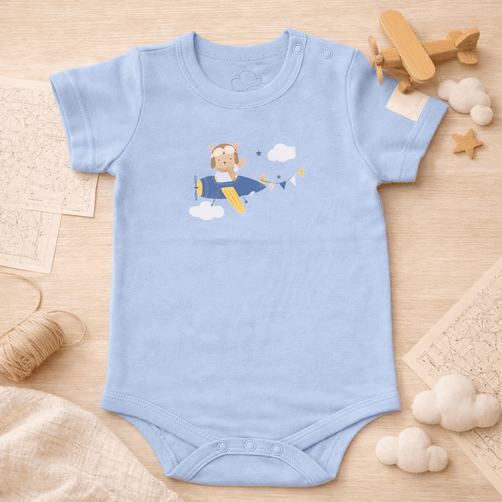 Baby Short Sleeve Aviation Bodysuit - 100% Cotton Italian Design 0-24M