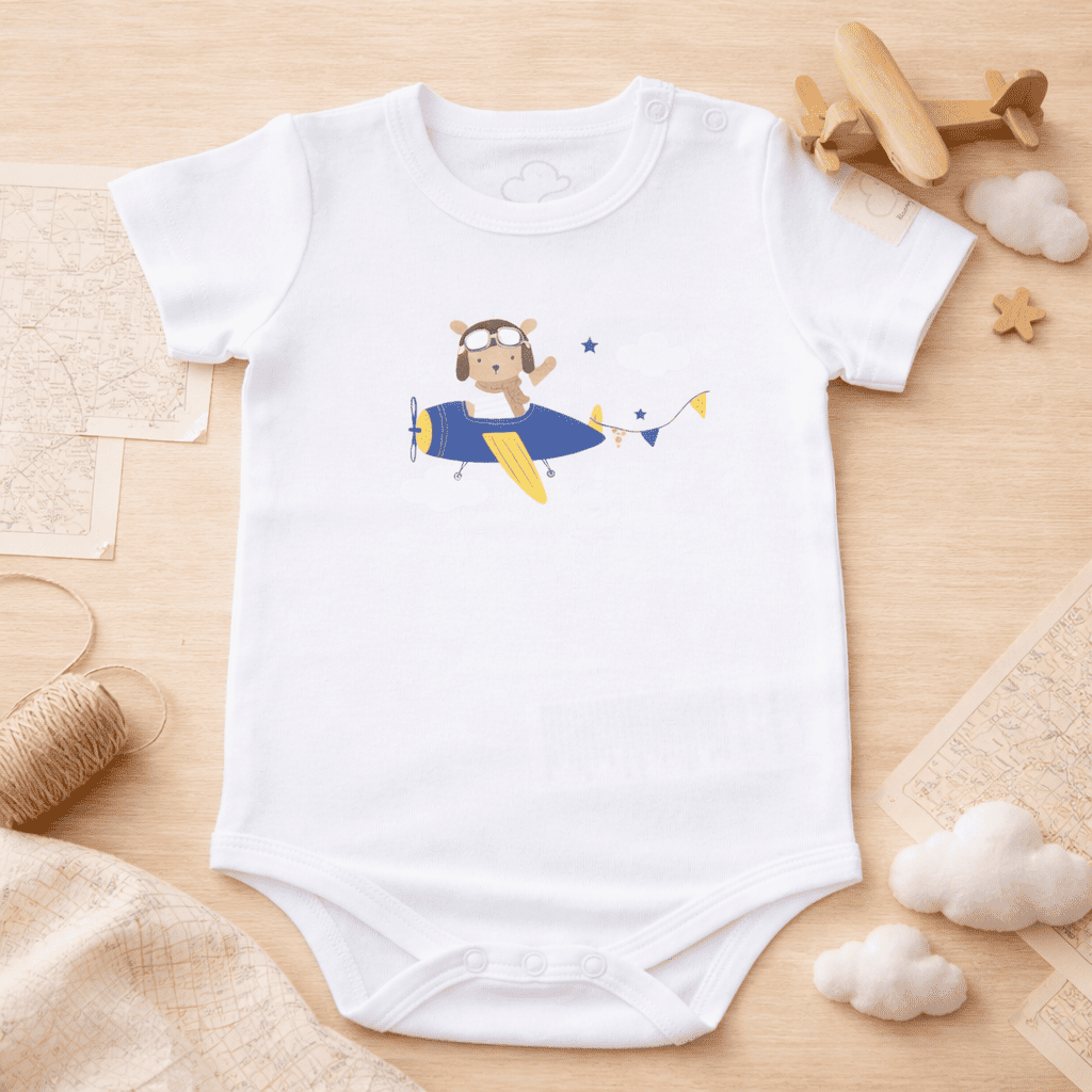 Baby Short Sleeve Aviation Bodysuit - 100% Cotton Italian Design 0-24M